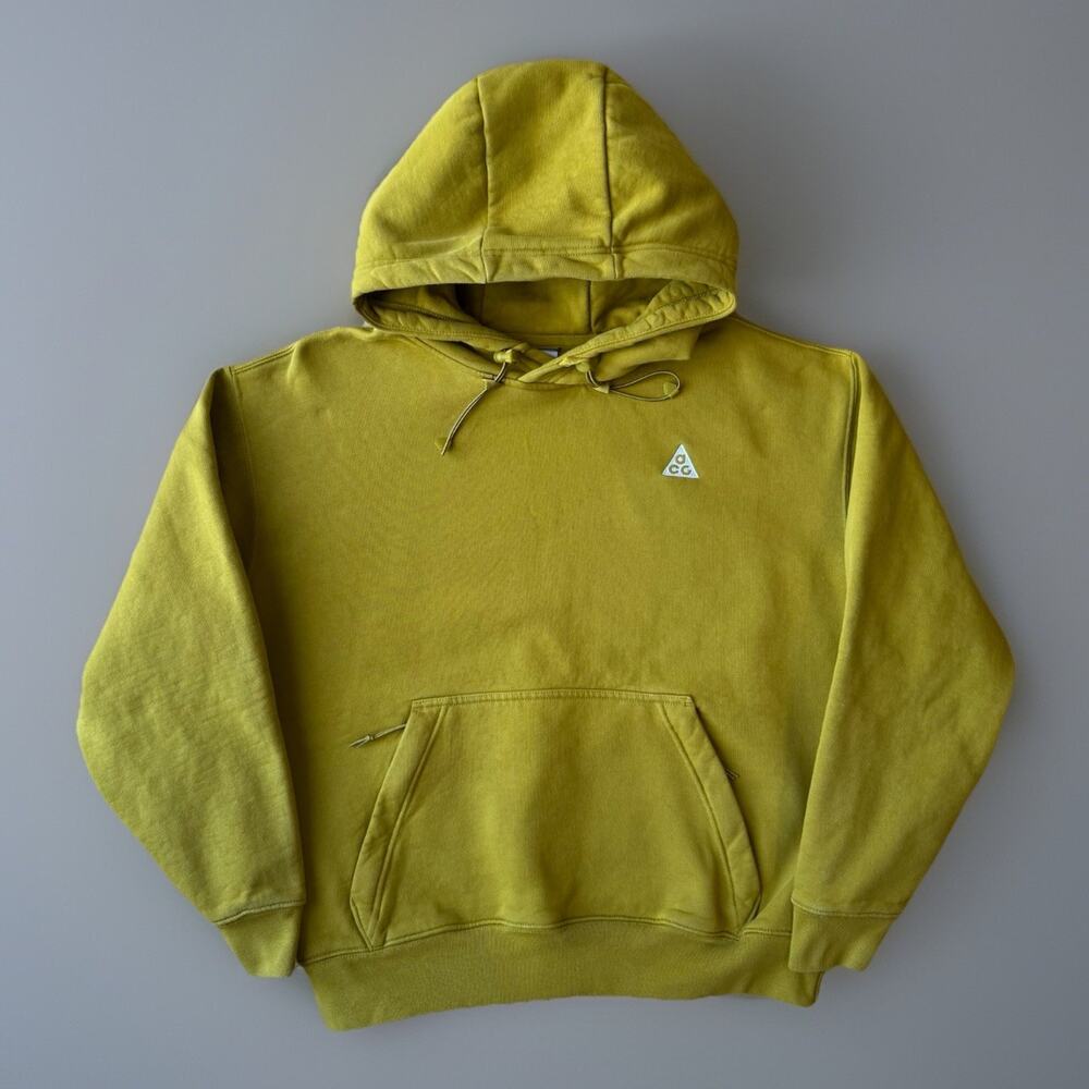 Nike ACG Hoodie Small Yellow Moss Heavy Fleece Pullover Utility Streetwear